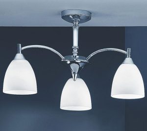 Franklite FL2087/3 Emmy 3 arm semi flush ceiling light in polished chrome with alabaster glass shades