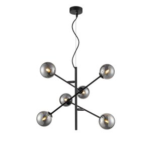 Modern industrial 6 light ceiling pendant in matte black with adjustable arms