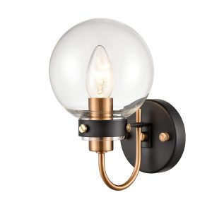 Modern industrial style single wall light in antique gold and matt black facing up