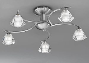 Franklite FL2249/5 Twista 5 light semi flush ceiling light in satin nickel with crystal glass