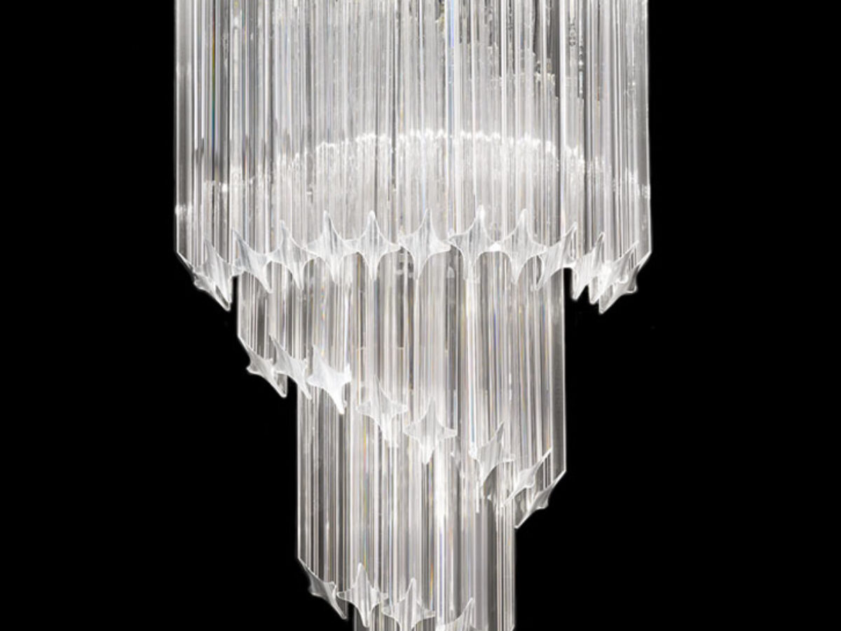 Large Art Deco Style 3 Lamp Italian Crystal Spiral Wall Light Chrome