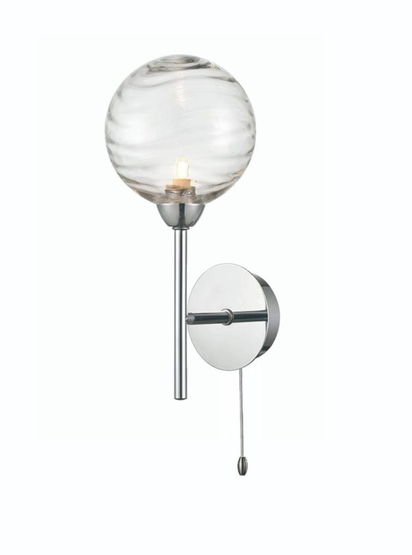 Quality switched bathroom wall light with wave glass globe in chrome