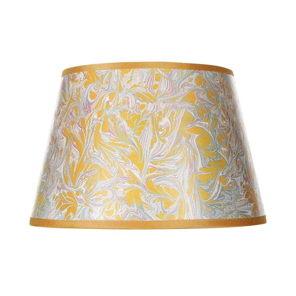 Frida 10 inch tapered card table lamp shade with yellow marble pattern on white background