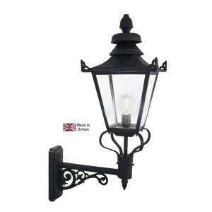 Elstead Grampian traditional Victorian large outdoor wall lantern in black on white background.