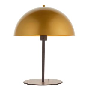 Retro style 1 light domed table lamp in dark bronze with gold shade main image