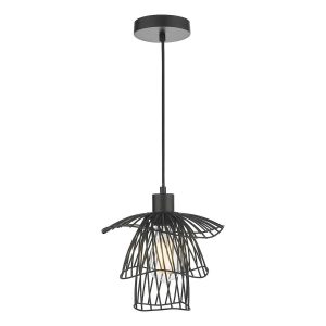 Gonzola 1 light wire shade ceiling pendant in satin black on white background