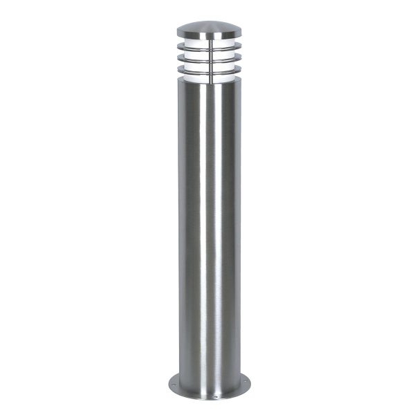 Elstead Sandbanks 1 light 316 stainless steel outdoor bollard on white background.