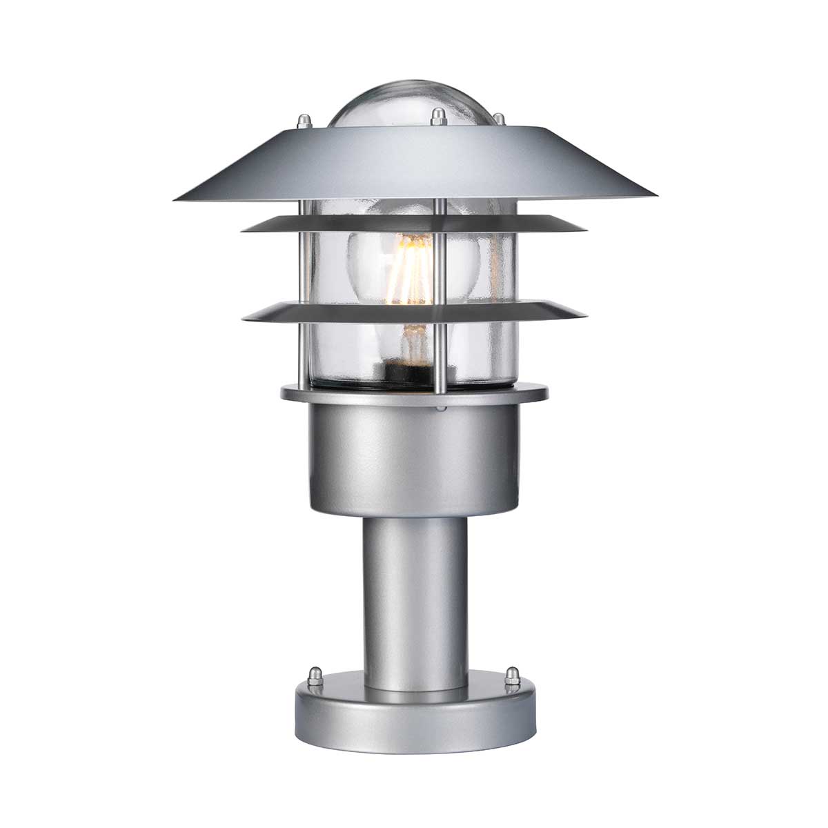 Elstead Helsingor Stainless Steel Outdoor Pedestal Lantern In Silver