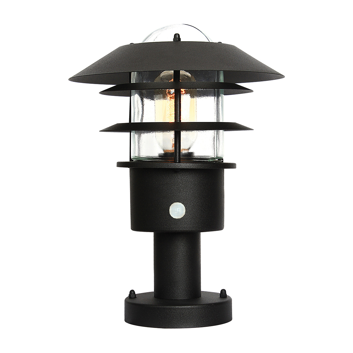 Elstead Helsingor Stainless Steel PIR Pedestal Lantern Black