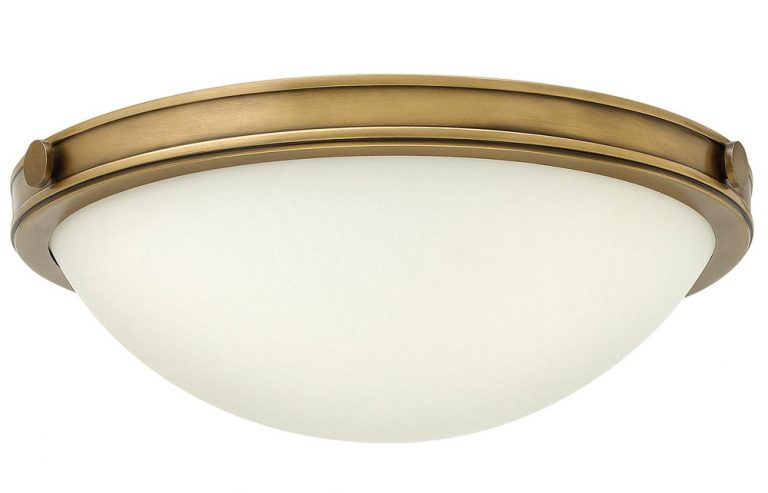 Hinkley Collier 3 Light Semi Flush Ceiling Light Opal Glass Heritage Brass