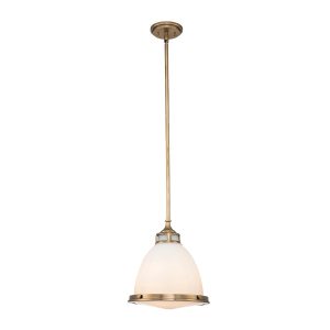 Hinkley Amelia brass and cast glass medium kitchen pendant light on white background lit