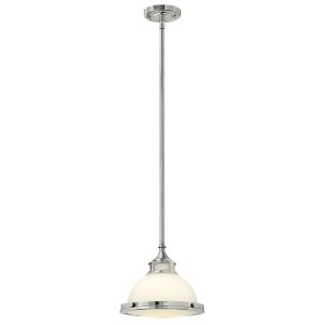 Hinkley Amelia chrome and cast glass mini kitchen pendant light on white background lit