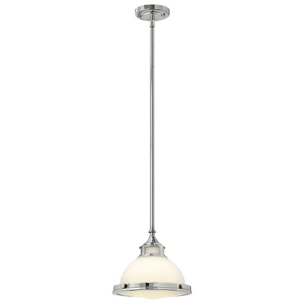 Hinkley Amelia chrome and cast glass mini kitchen pendant light on white background lit