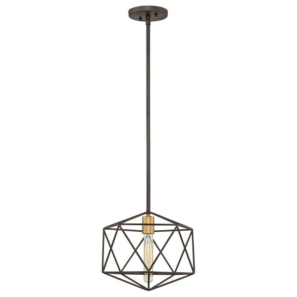 Hinkley Astrid mini kitchen pendant light in matte bronze and gold, full height on white background.