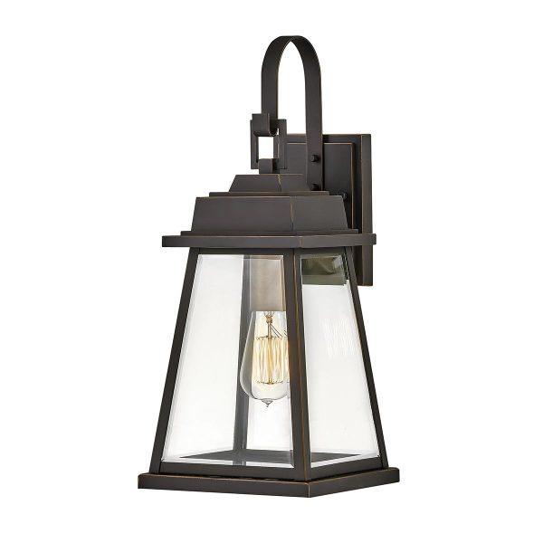 Hinkley Bainbridge medium outdoor wall lantern in oil rubbed bronze on white background.