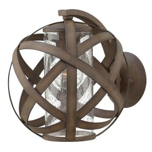 Hinkley Carson 1 light outdoor wall light globe in vintage iron on white background.