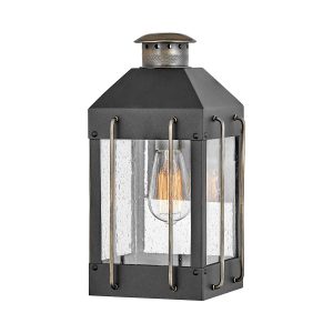 Hinkley Fitzgerald 1 light small outdoor wall lantern in textured black on white background.