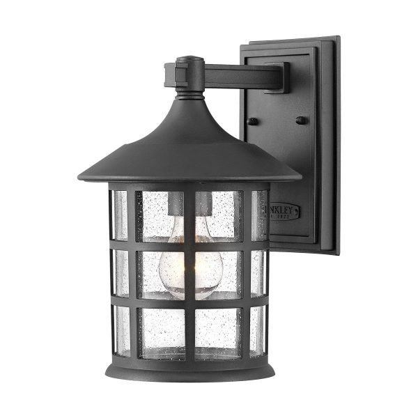 Hinkley Freeport 1 light medium outdoor wall lantern in textured black on white background.