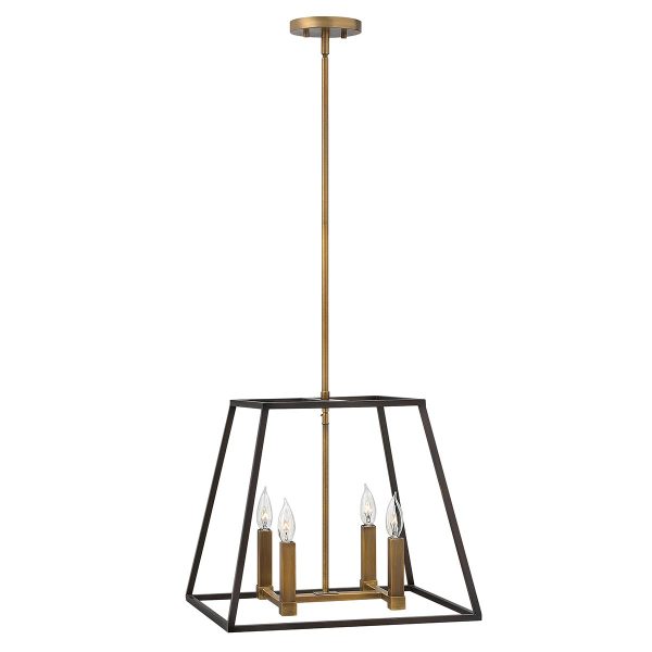 Hinkley Fulton 4 Light Industrial Pendant Chandelier Two Tone Bronze lit on white background