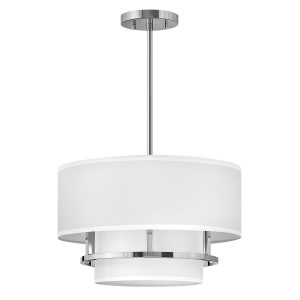 Hinkley Graham 3 light duo mount ceiling pendant in polished nickel shown as pendant on white background