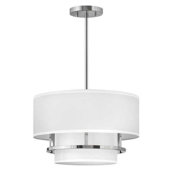 Hinkley Graham 3 light duo mount ceiling pendant in polished nickel shown as pendant on white background