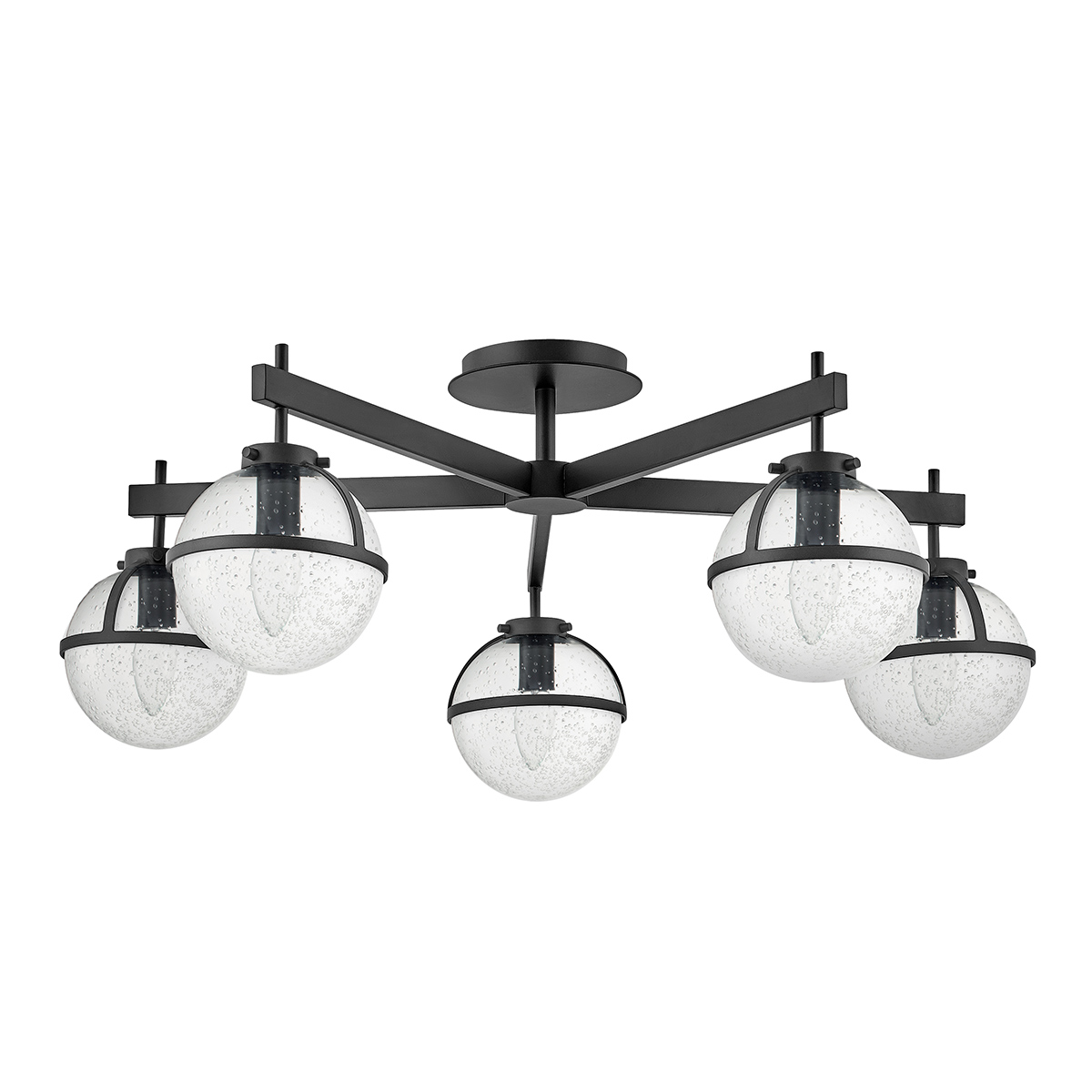 Hollis Large 5 Light Bathroom Semi Flush In Black With Seeded Glass