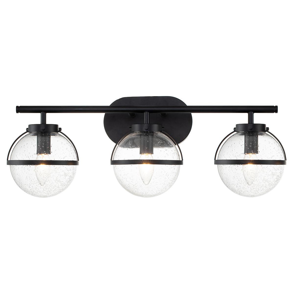 Hollis 3 Light Bathroom Mirror Light In Black With Seeded Glass