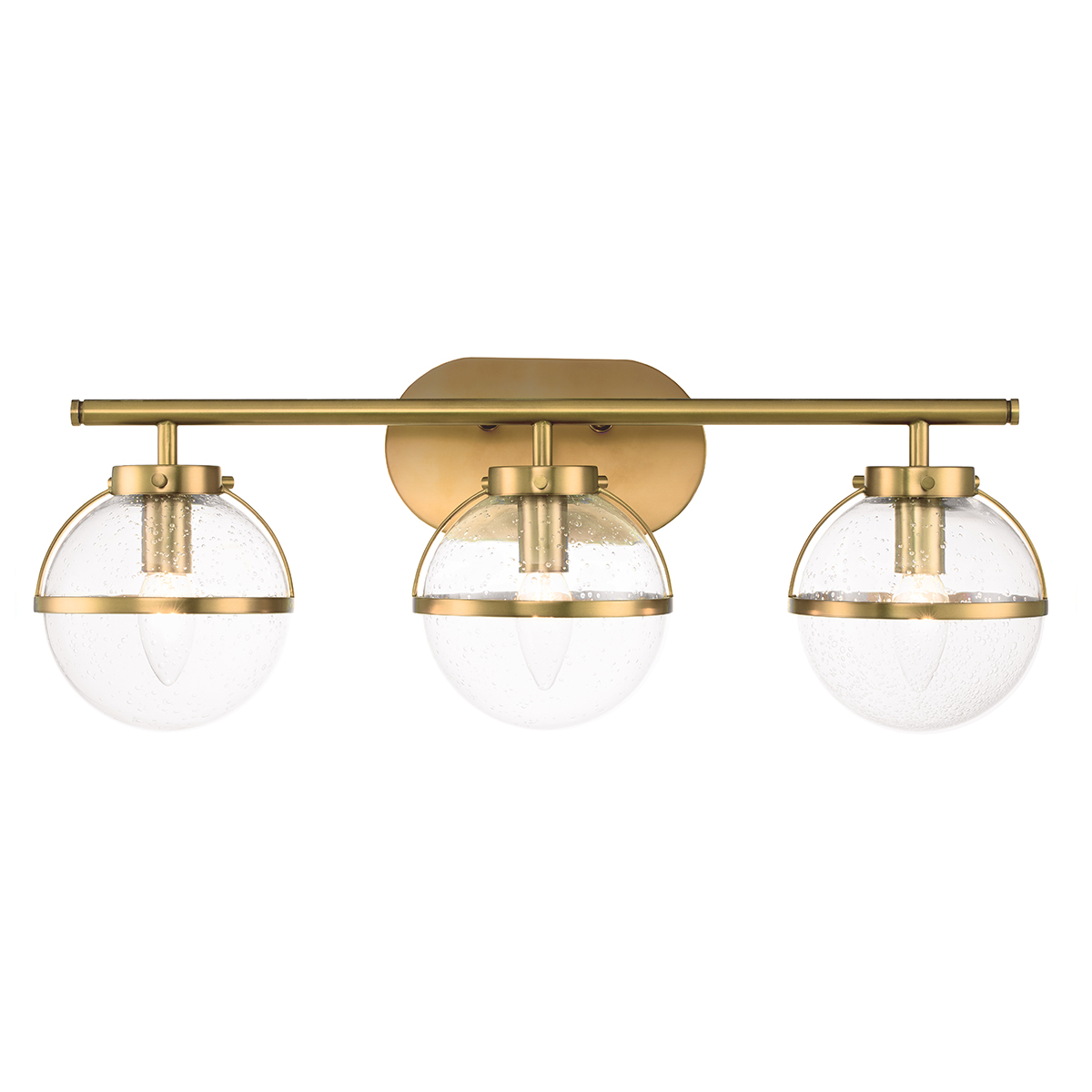 Hollis 3 Light Bathroom Mirror Light Heritage Brass Seeded Glass