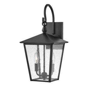 Hinkley Huntersfield 2 light medium outdoor wall lantern in black on white background.