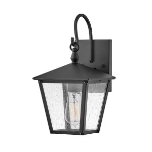 Hinkley Huntersfield 1 light small outdoor wall lantern in black on white background.