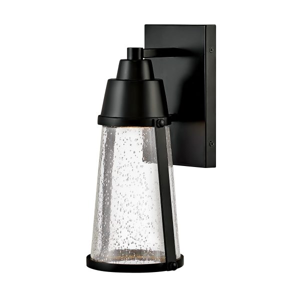 Hinkley Miles outdoor wall light in black on white background.