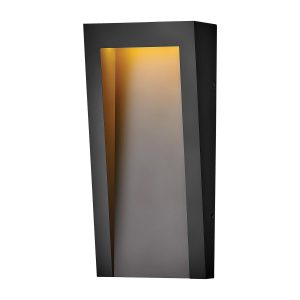 Hinkley Taper LED medium modern outdoor wall washer light in textured black on white background.