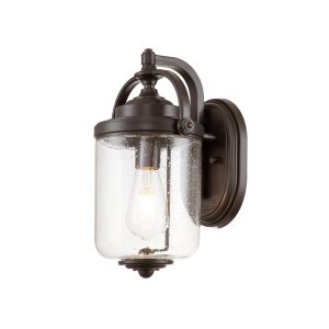 Hinkley Willoughby 1 light wall lantern in oil rubbed bronze on white background, lit.