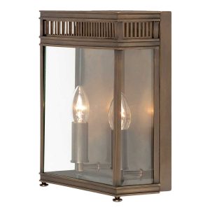 Holborn 2 light solid brass outdoor wall lantern in dark bronze on white background.