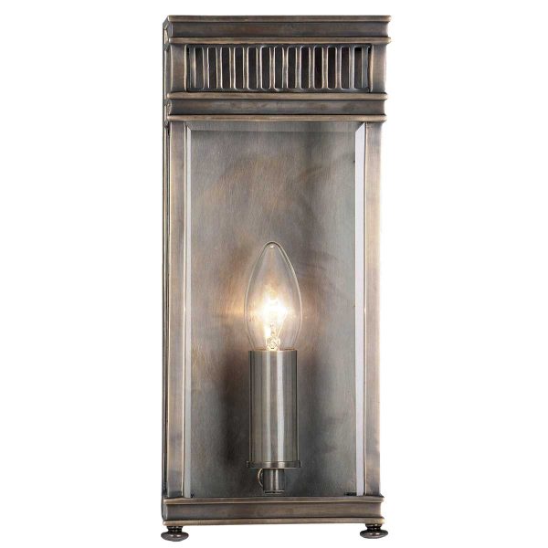 Elstead Holborn 1 light solid brass outdoor wall half lantern in dark bronze on white background.