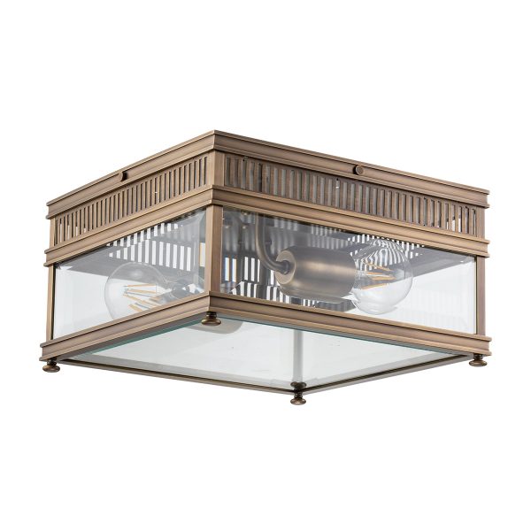 Elstead Holborn 2 light solid brass flush porch lantern in dark bronze on white background.