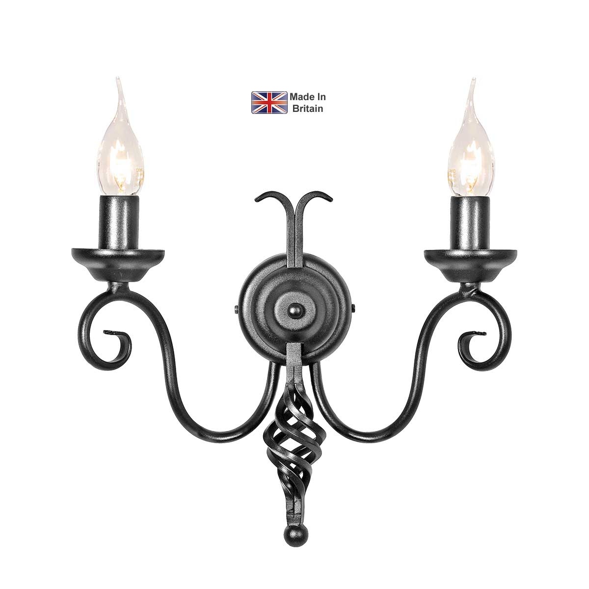 Elstead Harlech Traditional Ironwork Twin Wall Light Black