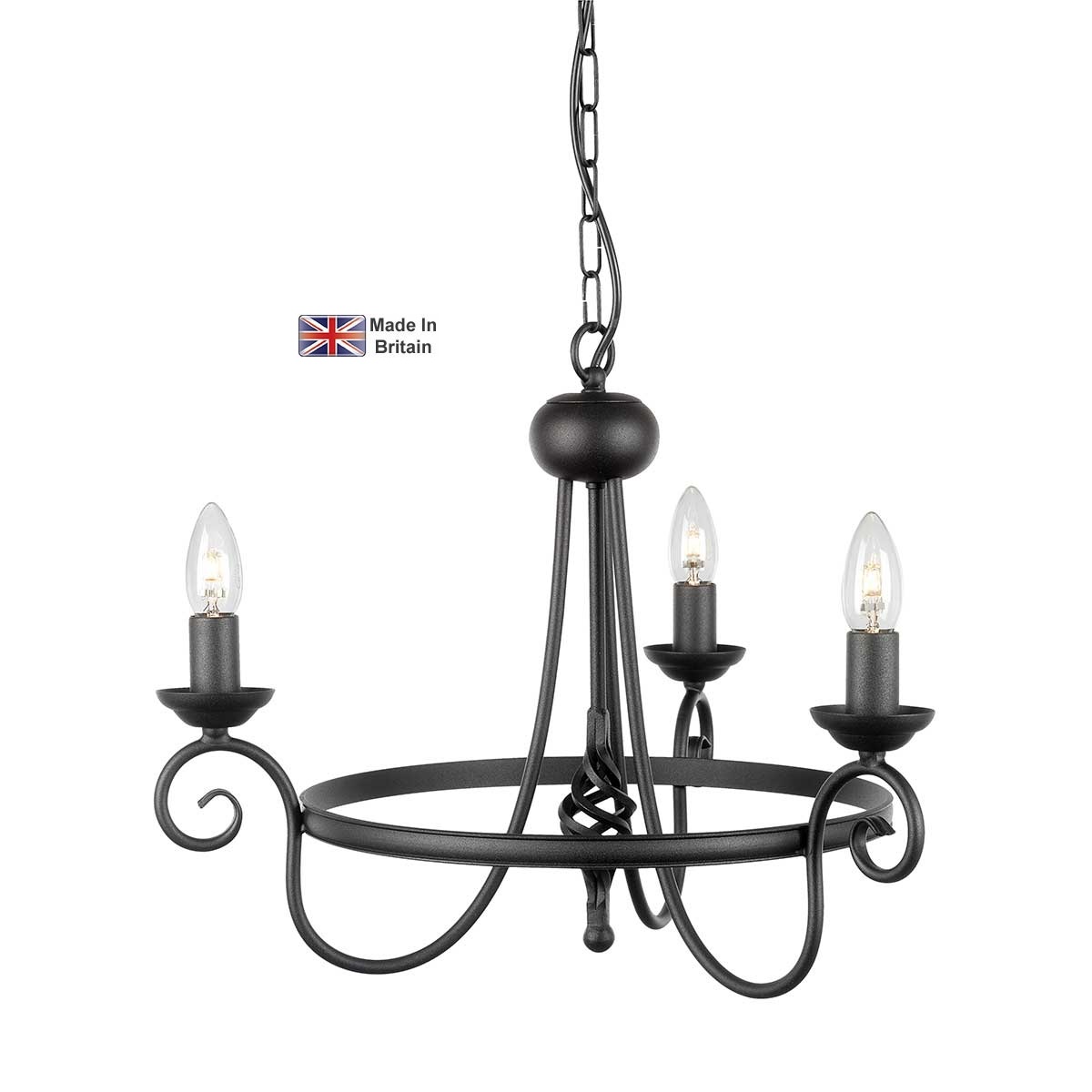 Elstead Harlech Traditional Ironwork 3 Light Chandelier Black