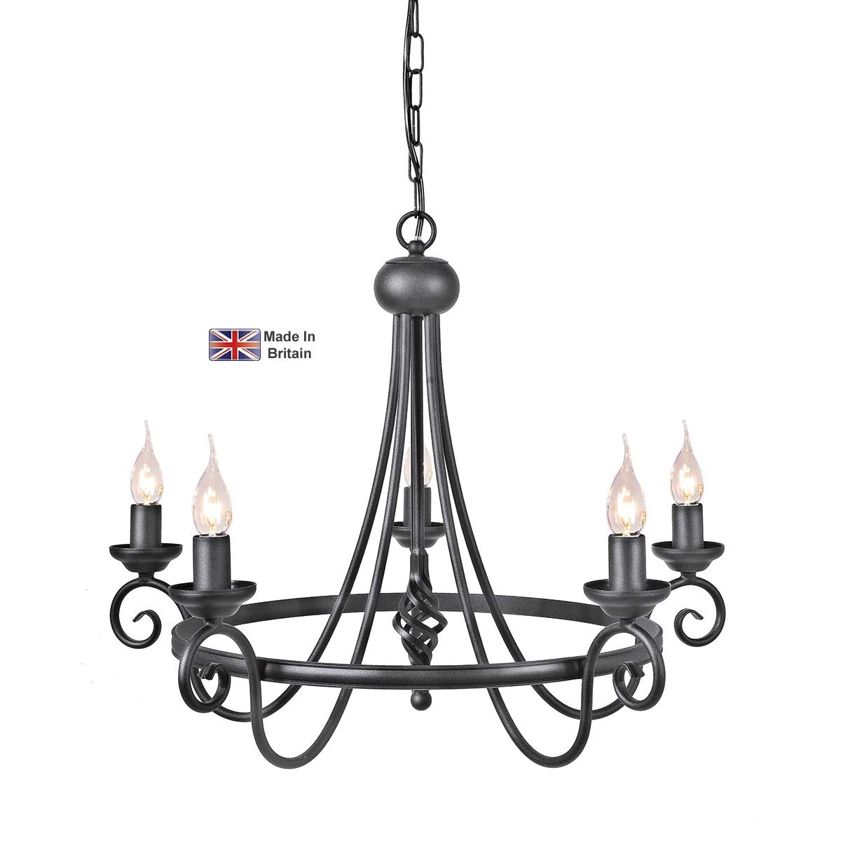 Elstead Harlech Traditional Ironwork 5 Light Chandelier Black