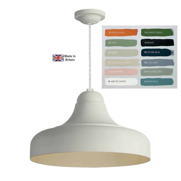 Jubilee single kitchen pendant light in a bespoke colour choice, shown in arctic white