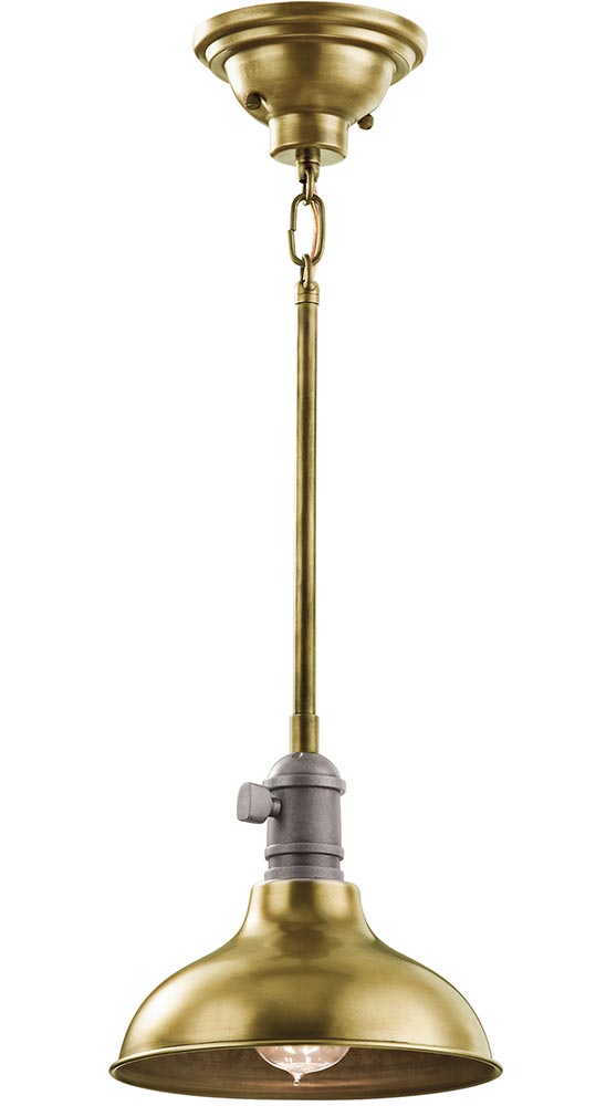 Kichler Cobson Industrial 1 Light Mini Pendant Ceiling Light Natural Brass