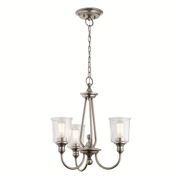 Kichler Waverly classic pewter 3 light chandelier with seeded glass shades