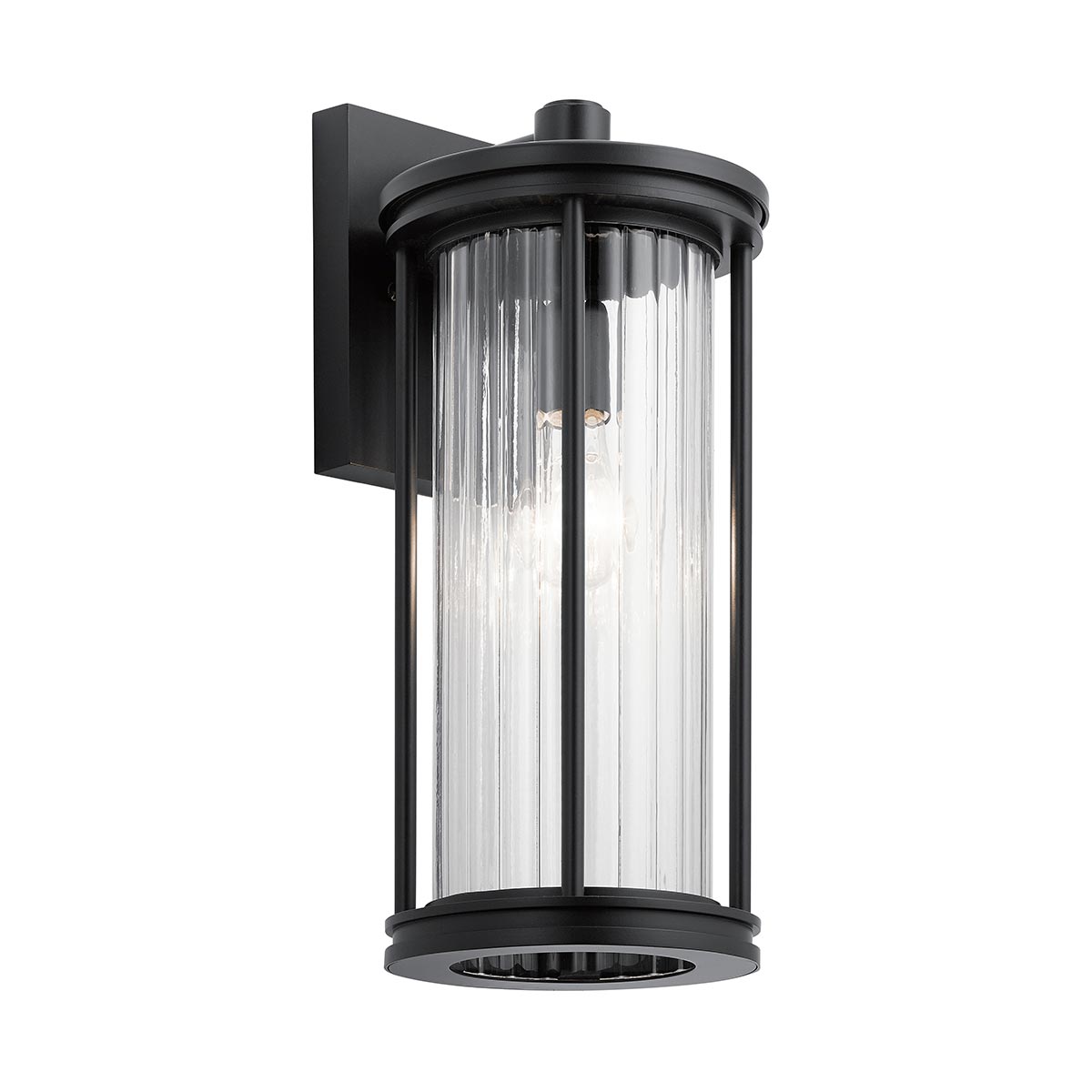 Barras Medium Outdoor Wall Lantern Black Ribbed Glass