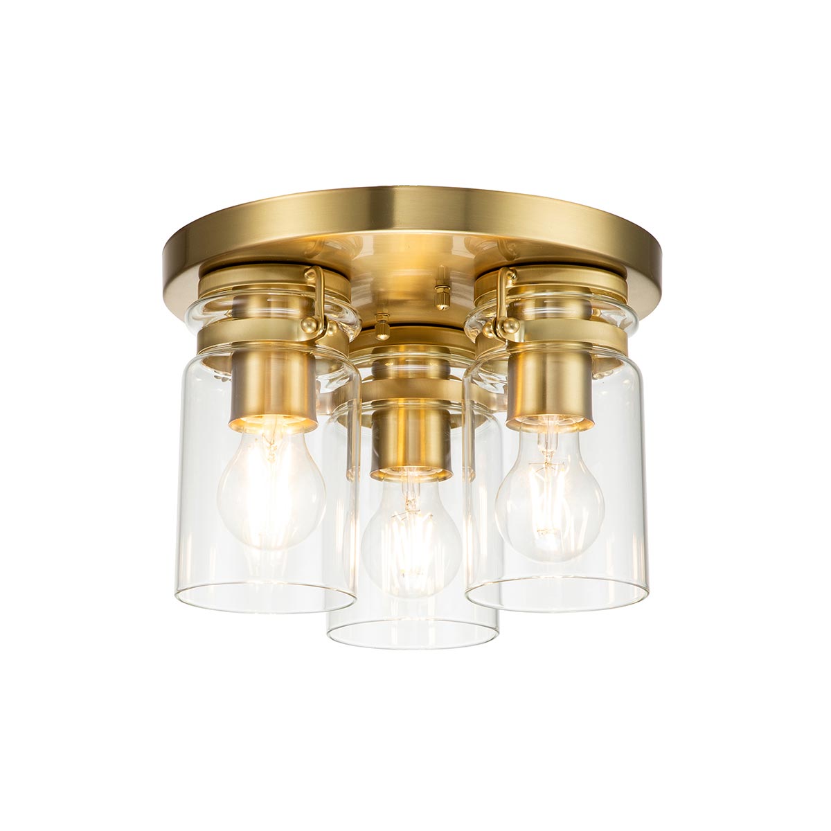 Kichler Brinley 3 Light Flush In Brushed Brass With Clear Glass Shades