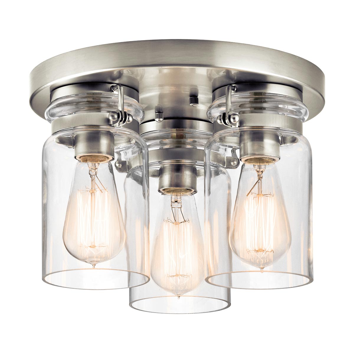 Kichler Brinley 3 Light Flush In Brushed Nickel With Clear Glass Shades