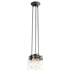 Kichler Brinley 3 light pendant cluster in olde bronze finish, without tidy ring on white background.