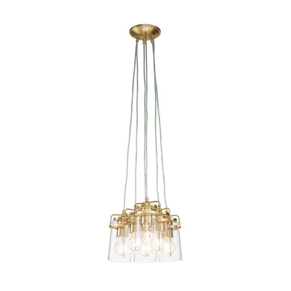 Kichler Brinley 6 light pendant cluster in brushed brass, without tidy ring on white background.