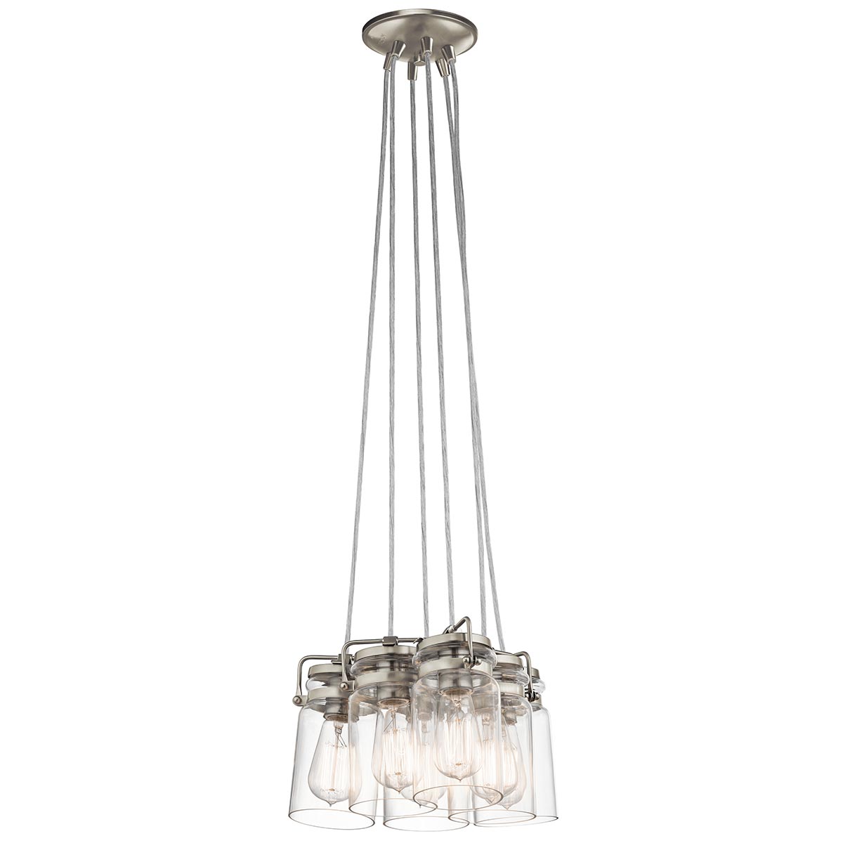 Kichler Brinley 6 Light Pendant Cluster Brushed Nickel Clear Glass Shades