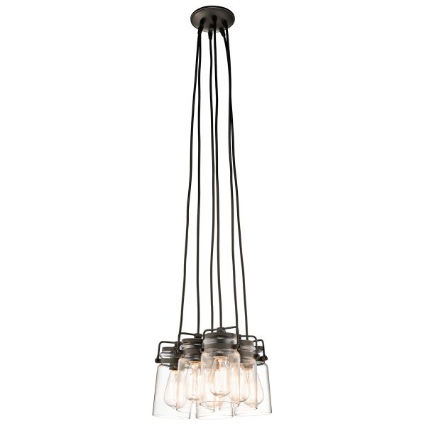 Kichler Brinley 6 light pendant cluster in olde bronze finish, without tidy ring on white background.