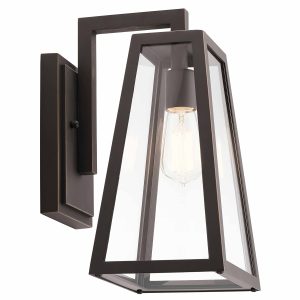 Kichler Delison 1 light medium modern outdoor wall lantern in rubbed bronze on white background